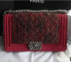 2013 Boy Chanel Flap Shoulder Bag Original Nubuck Leather and Velvet A67086 Red A67086