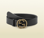 2013 Gucci black leather belt with studded interlocking G buckle 282323 A8W0T 1000