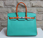 2013 Hot Sale Hermes Birkin 35CM Tote Bag Calf Leather Orange&Light Blue H35