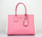 2013 PRADA BN2438 Saffiano Leather Tote Bag in Cherry pink with white 2438