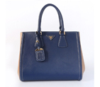 2013 PRADA BN2438 Saffiano Leather Tote Bag in Dark Blue with Apricot 2438