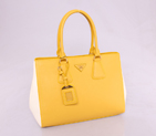 2013 PRADA BN2438 Saffiano Leather Tote Bag in Yellow with White 2438