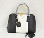 2013 PRADA Saffiano Leather Two Handle Bag 0837 in Black with White 0837