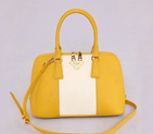 2013 PRADA Saffiano Leather Two Handle Bag 0837 in Lemon with OffWhite 0837