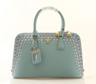 2013 Prada Saffiano Leather 33CM Two Handle Bag 0837 in Turquoise with Diamond 0837