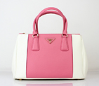 2013 Prada Saffiano Leather Tote Bag 1801 in cherry pink with White 1801