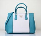 2013 Prada Saffiano Leather Tote Bag 2274 in OffWhite with Light Blue 2274