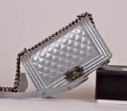 2014 Boy Chanel A67086 Flap Shoulder Bag Original Patent Leather Gray A67086
