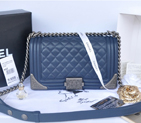 2014 Boy Chanel Flap Bag Embellished with Metal Adornments A90423 Royal A90423