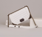 2014 Boy Chanel Flap Bag Embellished with Metal Adornments A90423 White A90423