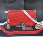 2014 Boy Chanel Flap Shoulder Bag Calfskin Leather A92350 Red A92350