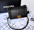 2014 Boy Chanel Flap Shoulder Bag Real Python Leather A67086 Black A67086