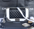2014 Boy Chanel Flap Shoulder Bag in Calfskin Leather A67088 Black&White A67088