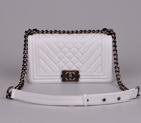 2014 Boy Chanel Flap Shoulder Bag in Sheepskin Leather A90191 White A90191