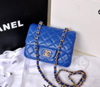 2014 Chanel 1115 mini Classic Flap Bag Original Sheepskin Leather Blue in Gold 1115