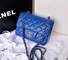 2014 Chanel 1115 mini Classic Flap Bag Original Sheepskin Leather Blue in Silver 1115