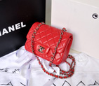 2014 Chanel 1115 mini Classic Flap Bag Original Sheepskin Leather Red in Silver 1115