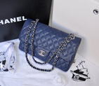 2014 Chanel 2.55 Classic Original Caviar Leather Flap Bag 1112 in Blue with Silver Hardware 1112