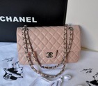 2014 Chanel 2.55 Classic Original Lambskin Leather Flap Bag 1112 in Pink with Silver Hardware 1112