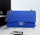 2014 Chanel 2.55 Series Classic Flap Bag 1112 Original Cannage Pattern Nubuck Leather Blue in Gold 1112