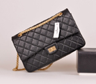 2014 Chanel A30226 Black Original Elephant Grain Leather Flap Bag Gold A30226