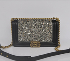 2014 Chanel Boy 2014 Flap Shoulder Bag in Black Sheepskin Leather A92093 Gold A92093
