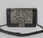 2014 Chanel Boy 2014 Flap Shoulder Bag in Black Sheepskin Leather A92093 Silver A92093