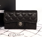 2014 Chanel C006 Black Original Leather Long Tri-Fold Wallet with Silver C006