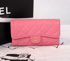 2014 Chanel C006 Pink Original Cannage Pattern Nubuck Leather Long Tri-Fold Wallet C006