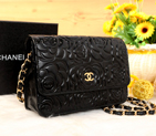 2014 Chanel Camellia Leather mini Flap Bag A088 Black A088