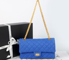2014 Chanel Classic Flap Bag 1112 Original Cannage Pattern Nubuck Leather in Blue with Gold 1112