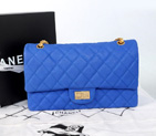 2014 Chanel Classic Flap Bag 1113 Original Cannage Pattern Nubuck Leather in Blue with Gold 1113