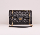 2014 Chanel Classic Flap Bag Black Sheepskin Leather A25280 Gold A25280