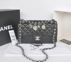 2014 Chanel Classic Flap Bags Black Original Sheepskin Leather A90214 Silver A90214