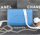2014 Chanel Flap Shoulder Bag Blue Calfskin Leather A33817 Gold A33817