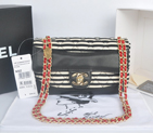 2014 Chanel Jersey and Lambskin Flap Bag A92051 Black A92051