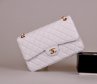 2014 Chanel Jumbo Quilted Classic Original Caviar Leather Flap Bag A58600 White in Gold A58600