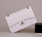 2014 Chanel Jumbo Quilted Classic Original Caviar Leather Flap Bag A58600 White in Silver A58600