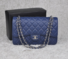 2014 Chanel Jumbo Quilted Classic Original Caviar leather Flap Bag A58600 Blue in silver A58600