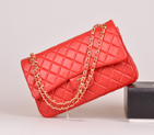 2014 Chanel Jumbo Quilted Classic Original Sheepskin leather Flap Bag A58600 Red in Gold A58600