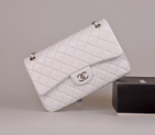 2014 Chanel Jumbo Quilted Classic Original Sheepskin leather Flap Bag A58600 White in Silver A58600