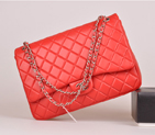 2014 Chanel Jumbo Quilted Classic Original Sheepskin leather Flap Bag A58601 Red in Silver A58601