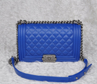 2014 Chanel LE Boy Flap Shoulder Bag Original Sheepskin Leather A67086 Medium Blue A67086