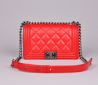 2014 Chanel Le Boy Flap Shoulder Bag Sheepskin Leather A92105 in Red A92105