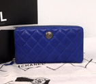 2014 Chanel Matelasse Zip Around Wallet Original Glazed Crackled Leather C009 Blue C009