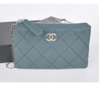 2014 Chanel Matelasse Zip Around Wallet Original Leather A35009 Light Blue A35009