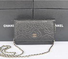 2014 Chanel WOC mini bags Original Camellia Leather A93301 Black A93301