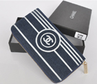 2014 Chanel Zip Around Canvas Wallet C226 Dark Blue C226