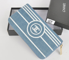 2014 Chanel Zip Around Canvas Wallet C226 Light Blue C226