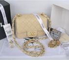 2014 Chanel mini Classic Flap Bag Apricot Original Caviar leather A1115 Gold A1115